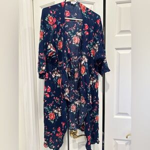 LuLaRoe Blue Floral Open Cardigan Kimono